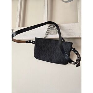 Michael Kors MK Signature Monogram Belt Bag Fanny Pack Chain Strap Black